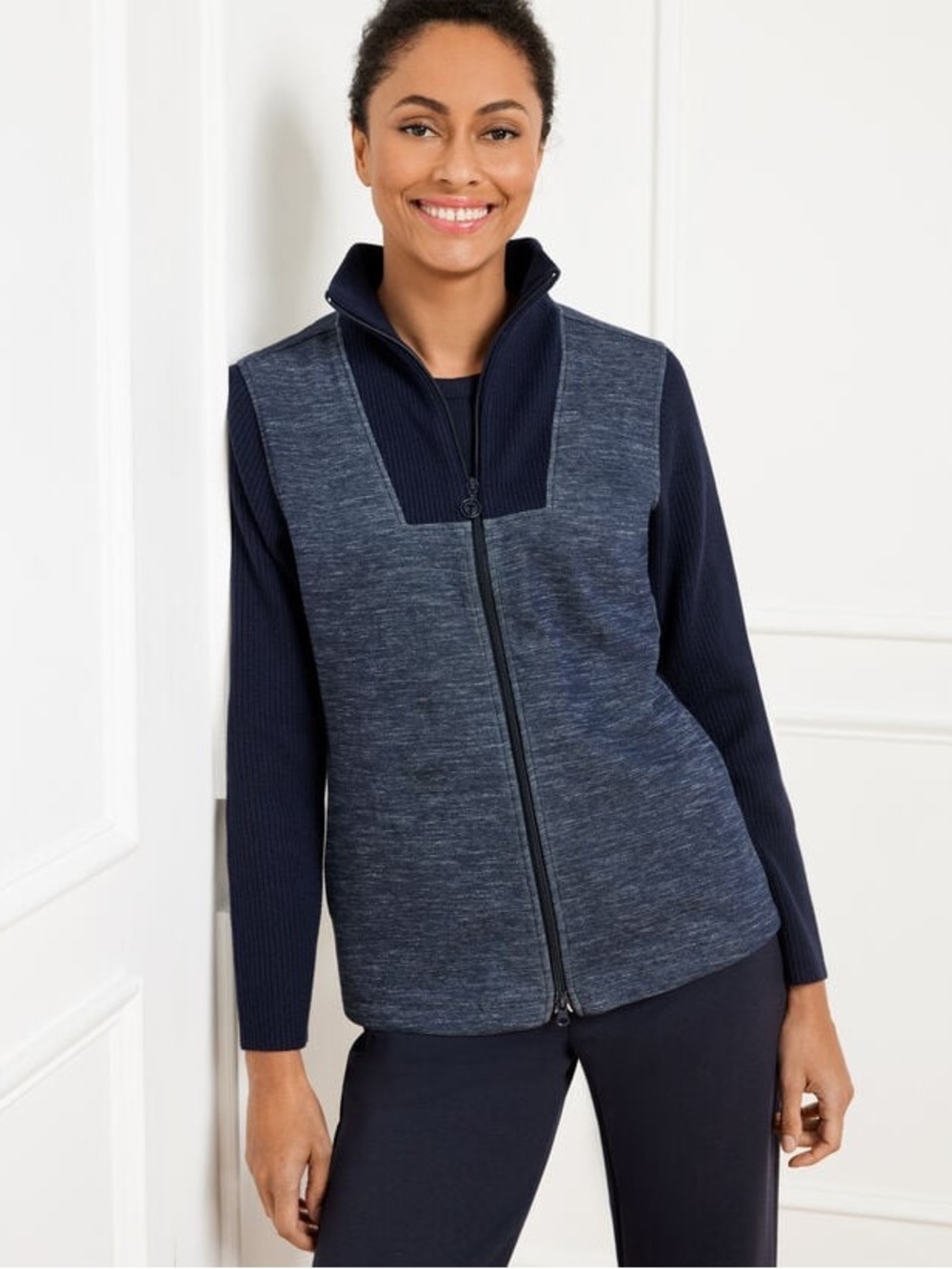 T by Talbots Airknit Stretch Mock neck Sweater Jacket size PM